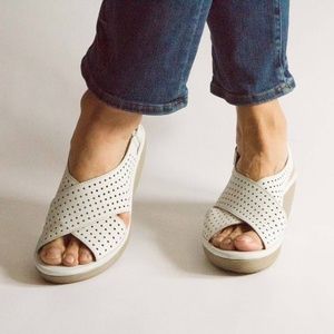 Clarks Perforated CrissCross Wedge Sandals